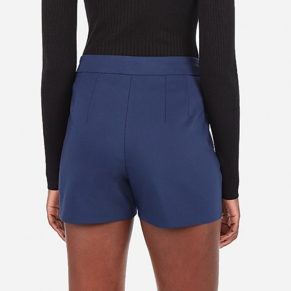 NWT Express Navy Blue High Waist Gold Button Sailor Midi Shorts 18 - Picture 2 of 2